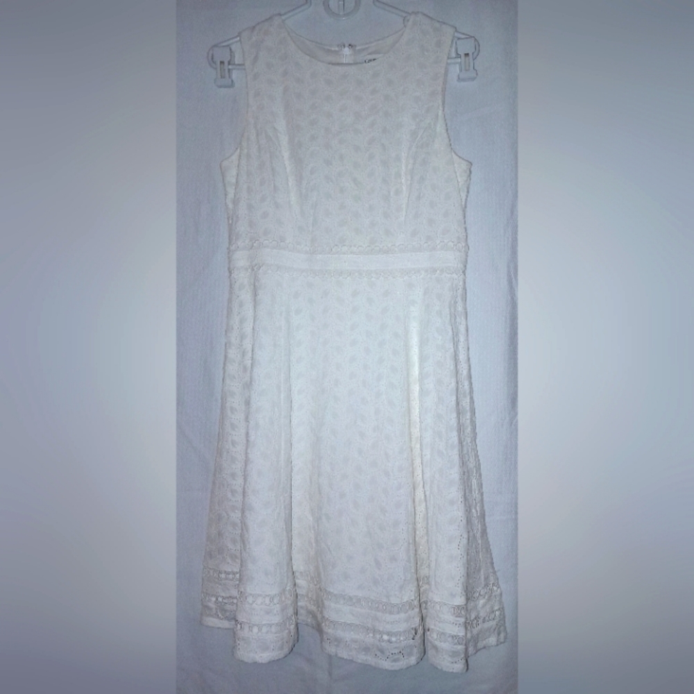 Calvin Klein White Laced Lined Fit & Flare Sleeveless Eyelet Dress Size 8